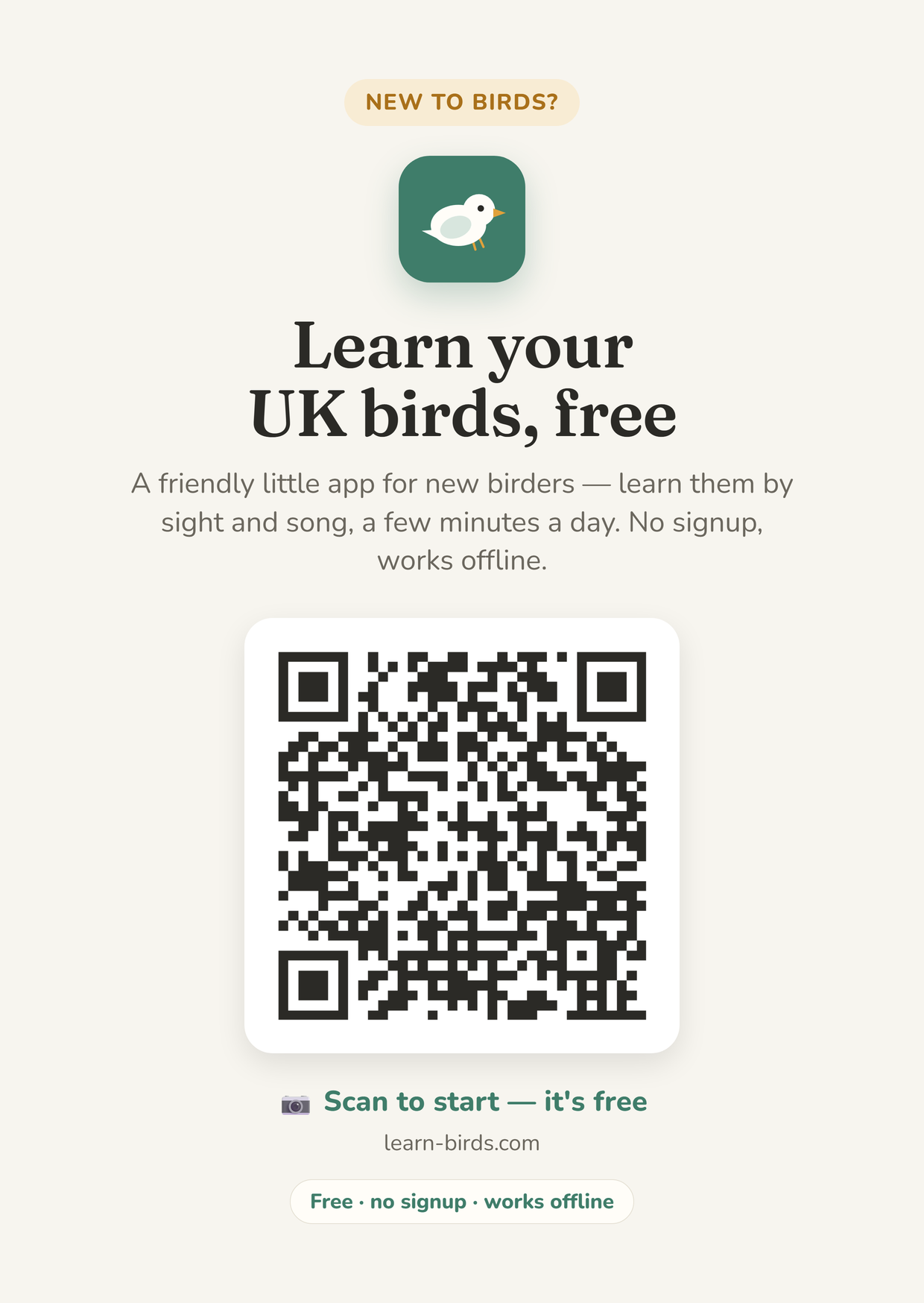 Learn Birds club poster with a QR code